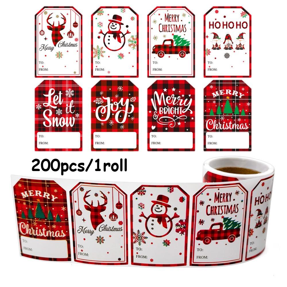 

Christmas Gift Tags - Festive Paper Tags with Red Plaid Design And Messages Like Ho Ho Ho, Joy, Merry Christmas And Let It Snow Reference details