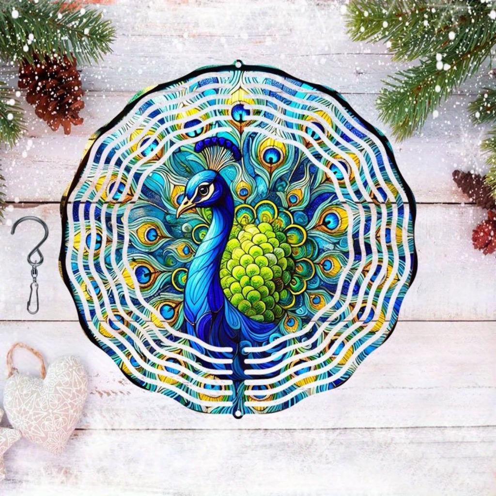 Kaijit - Buntglas Pfau Windspiel | Dekorative Hänge-Windspiele für Garten, Balkon & Außendekor | Farbenfrohe Kunstwerke für Terrasse & Hof