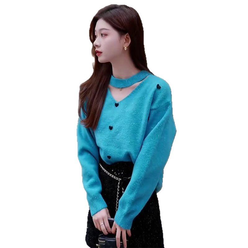 V-neck Hanging Neck Loose Sweater Women's Autumn and Winter Knitted Sweater Top