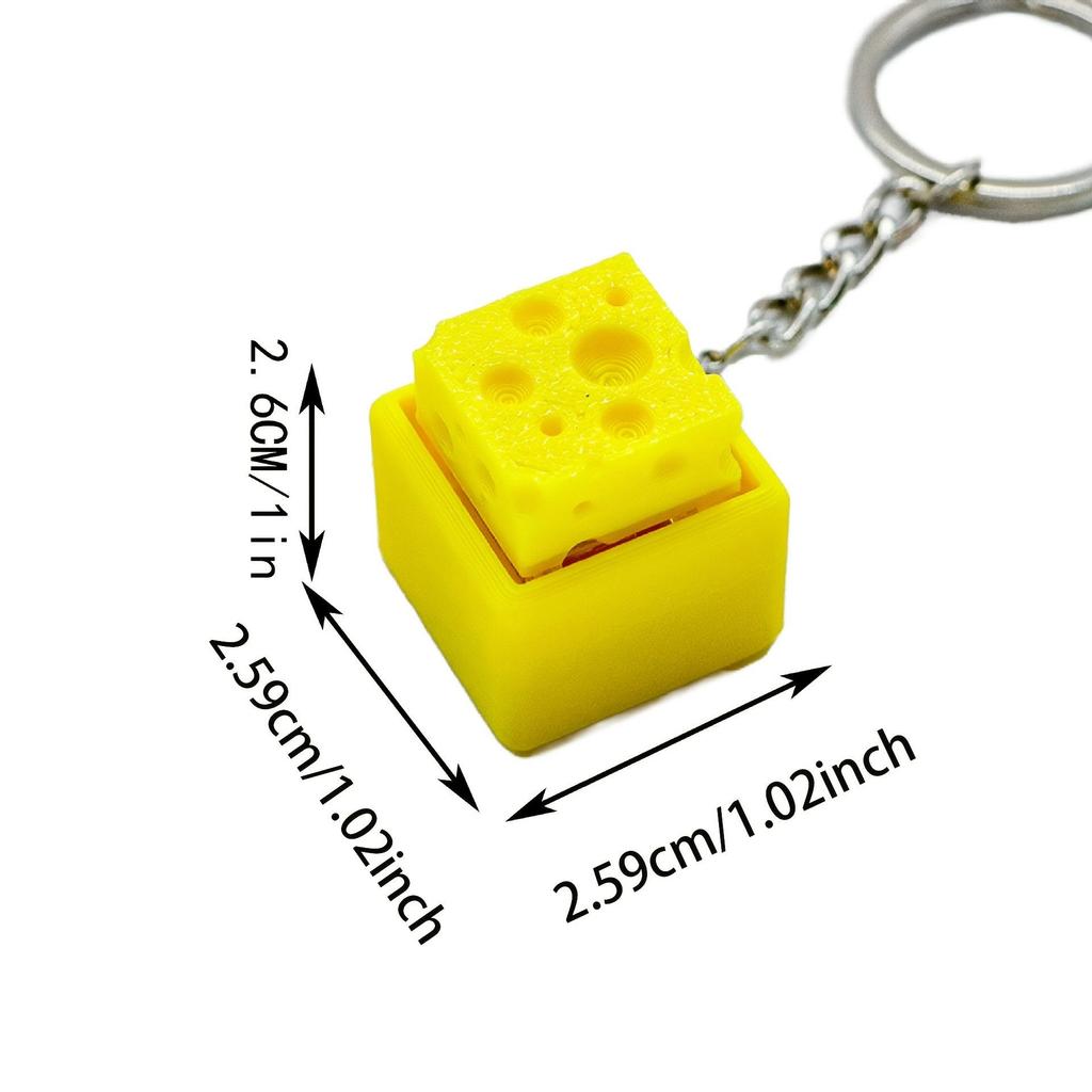 Simulated Cheese Block Fidget Clicker Keychain Creative Stress Relief Press Button Toy Cute Backpack Bag Hanging Ornament