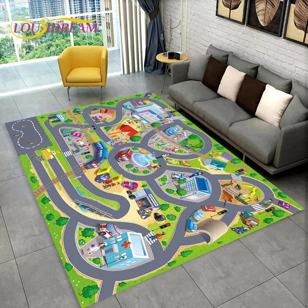 Speelmat voor kinderen, snelweg, gesimuleerd stadsverkeer, speelkamer, tapijt voor thuis, woonkamer, slaapkamer, bank, antislipvloermat voor kinderen