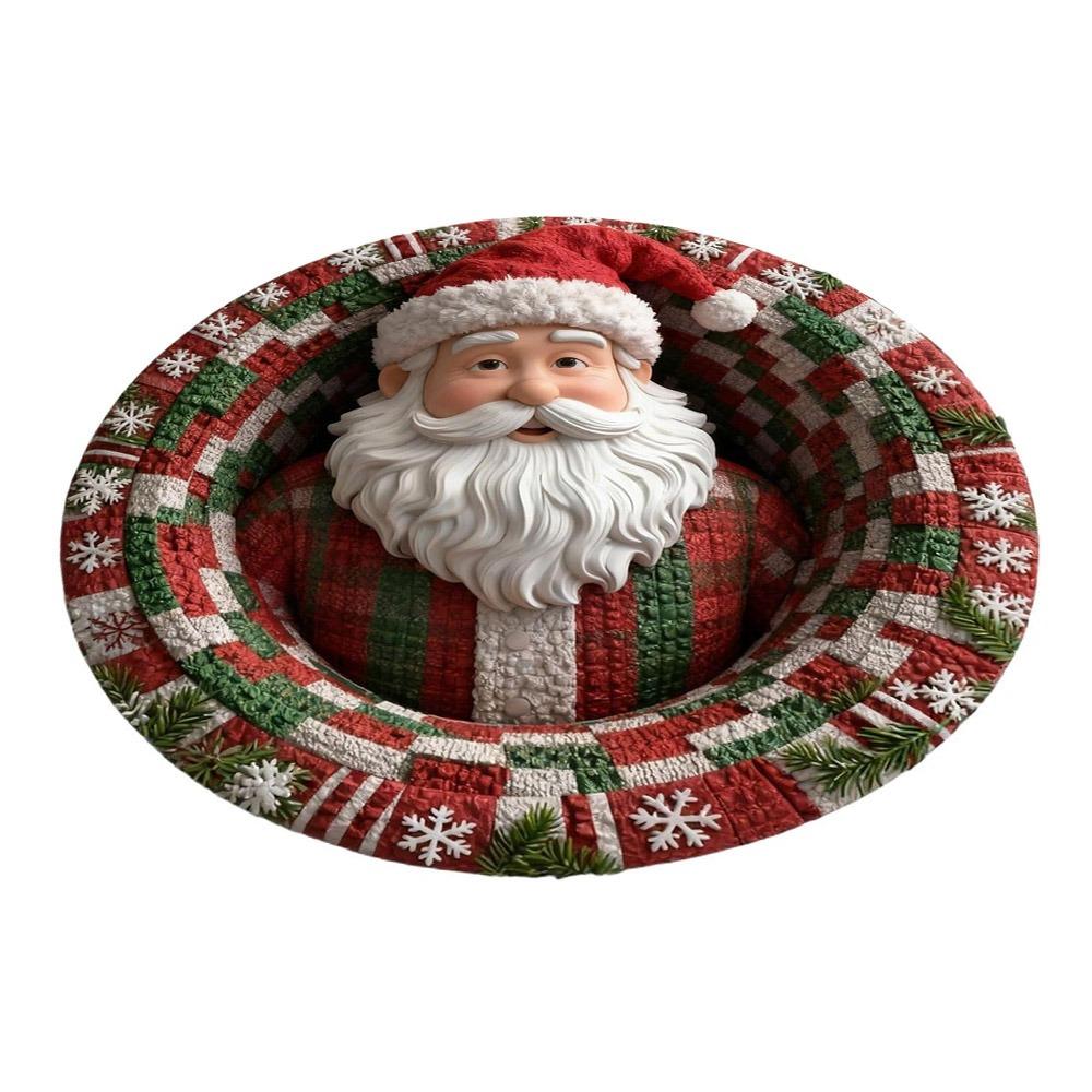 Imitation Cashmere Christmas Round Carpet 3D Special-shaped Santa Claus Floor Mat  Home Decor