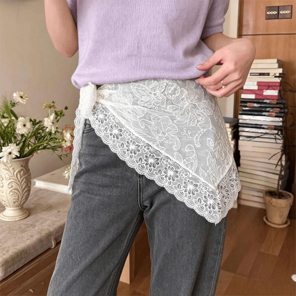 Multipurpose Lace Head Scarf Embroidered Floral Pattern Neck Scarf Lace Kerchief Beach Wear