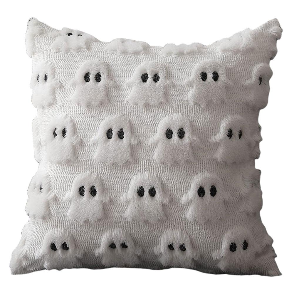 Halloween Plush Faux Fur Pillowcase Washable Ghost&Pumpkin Pillow Cover Throw Pillow Cover for Couch Sofa Bedroom Home Decor