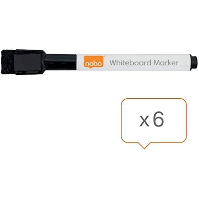 Marqueurs Effaçables À Sec - NOBO - Mini Marqueurs - Pointe Fine 2 Mm - Noir - Pack De 6
