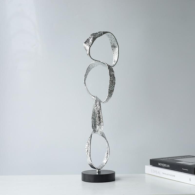 Abstract Metal Geometric Circle Ornament Silver Hoop Irregular Sculpture Decorative Figurines Home Decoration Accessories