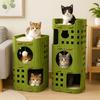 Japanese Style 2 Floors/3 Floors Cat House All-in-one Cylindrical Cat Bed Green with Holes Cat Condo Pet House
