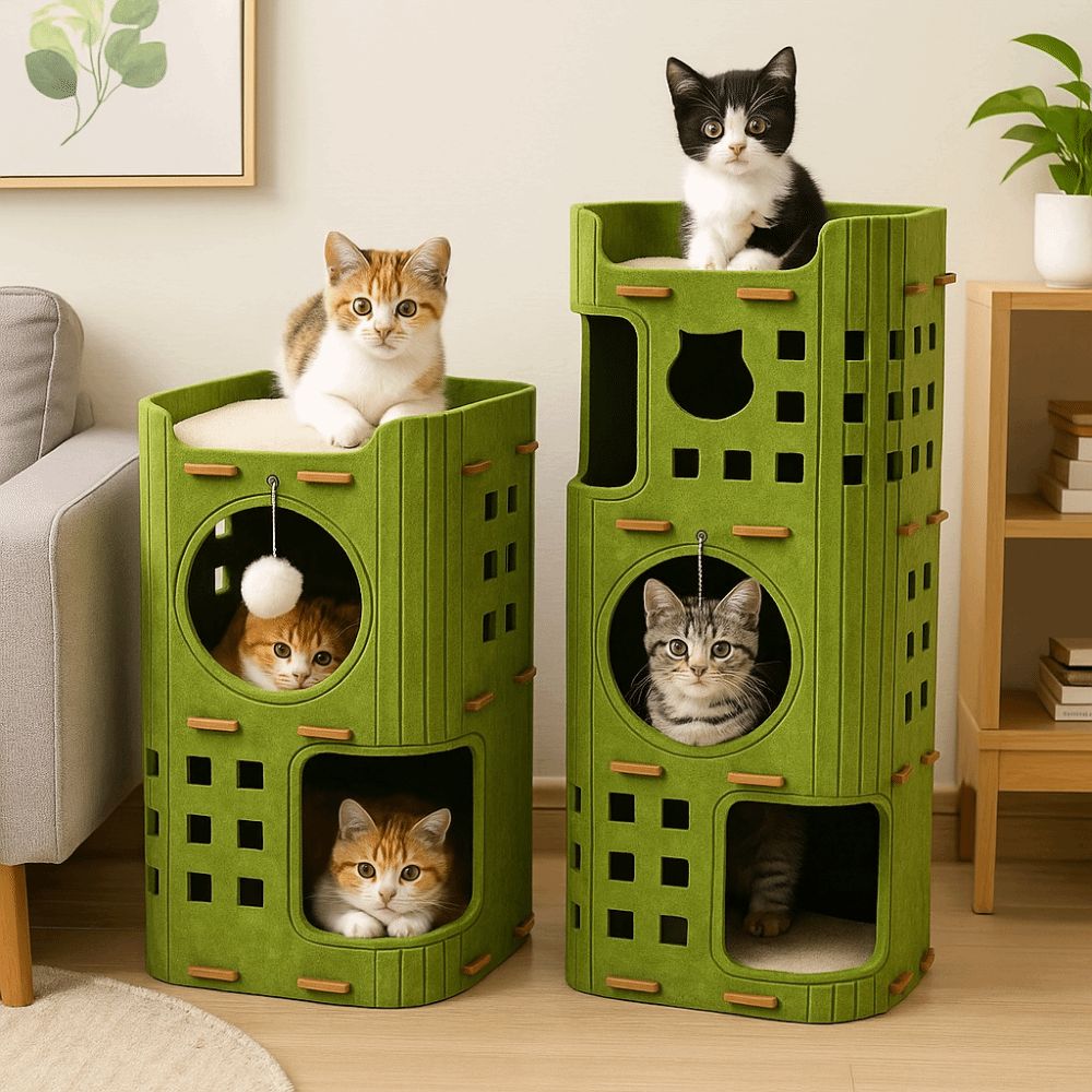 Japanese Style 2 Floors/3 Floors Cat House All-in-one Cylindrical Cat Bed Green with Holes Cat Condo Pet House