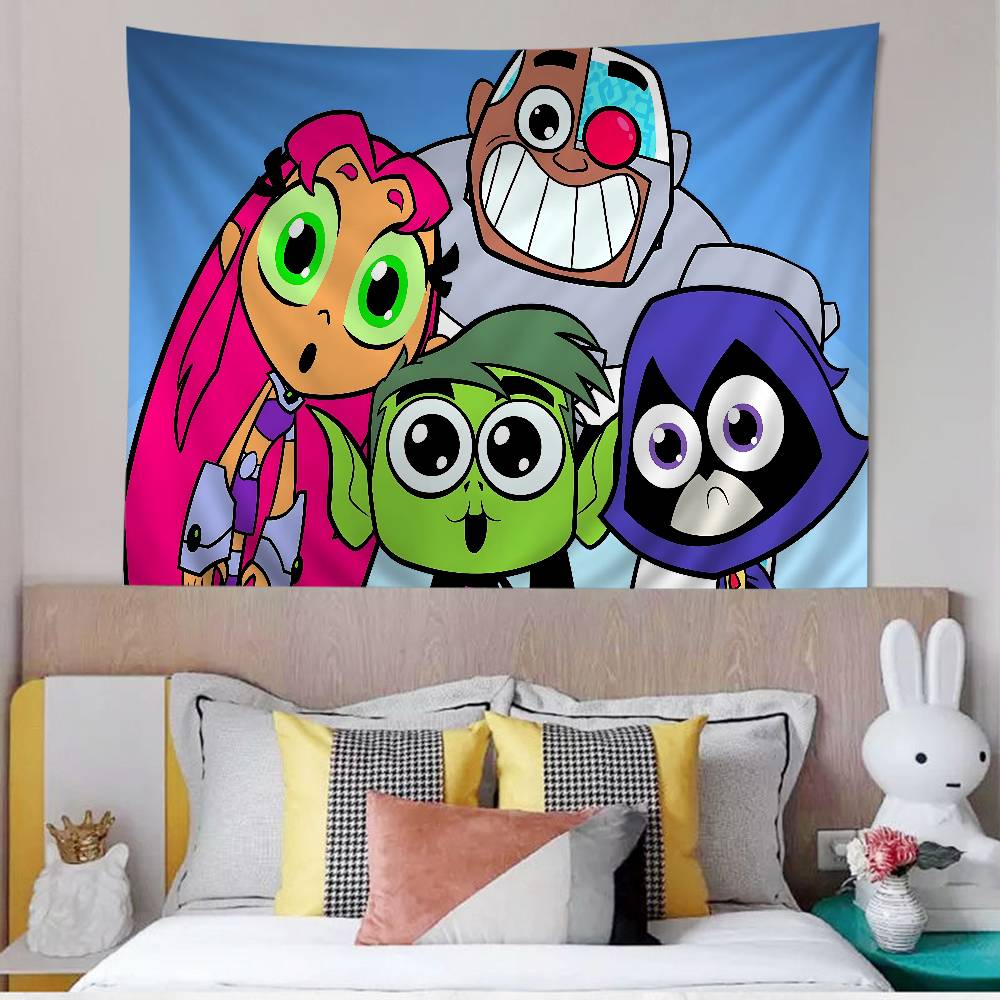 TTeen TTitans Go Buntes Wandbehang Hippie Blume Wandteppiche Schlafsaal Dekor Wandkunst Dekor