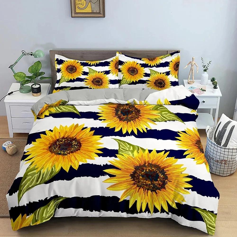 Sonnenblumen Bettbezug Florales Bettwäscheset 3D-gedruckte Bettdeckenbezüge mit Kissenbezug Einzelbett Doppelbettgröße Heimtextil