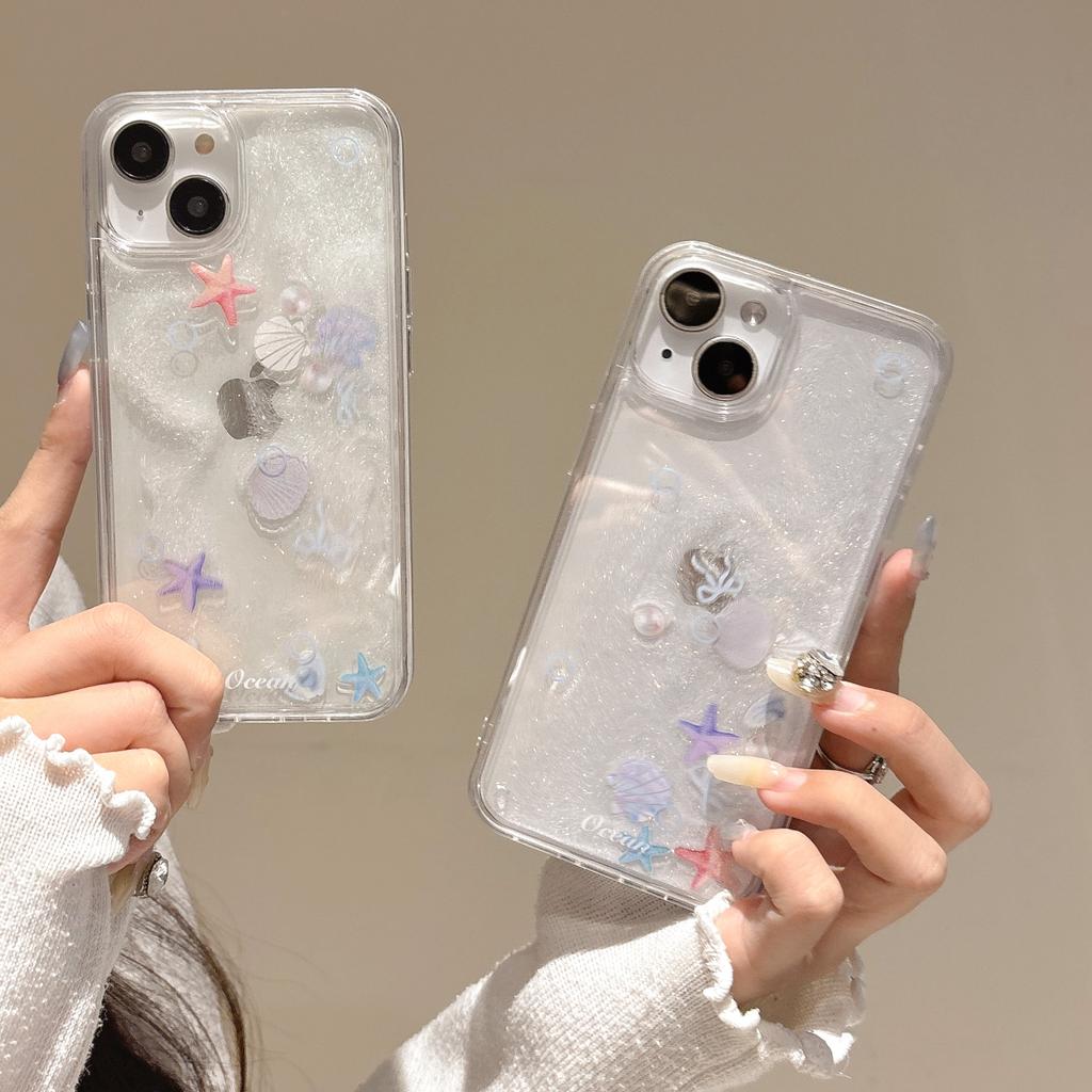 Dream Ocean Star Shell Compatible with iPhone 16 Pro Max Apple 15 Phone Case Liquid Sand 13/14 Transparent