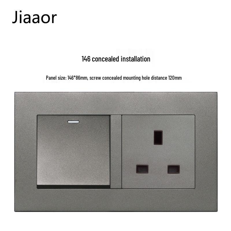 Grey British Standard Double Gang Switch Socket with USB & Type C - Hong Kong/Macau Compatible, Concealed 86 Type