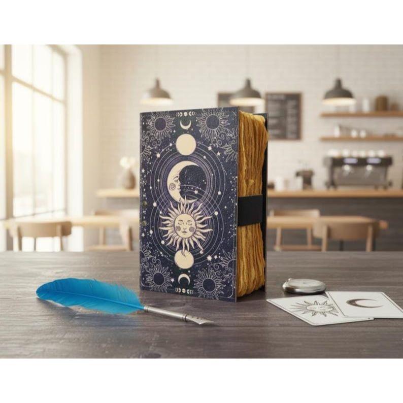 Celestial Sun & Moon Leather Journal with Lock: Wiccan Book of Shadows