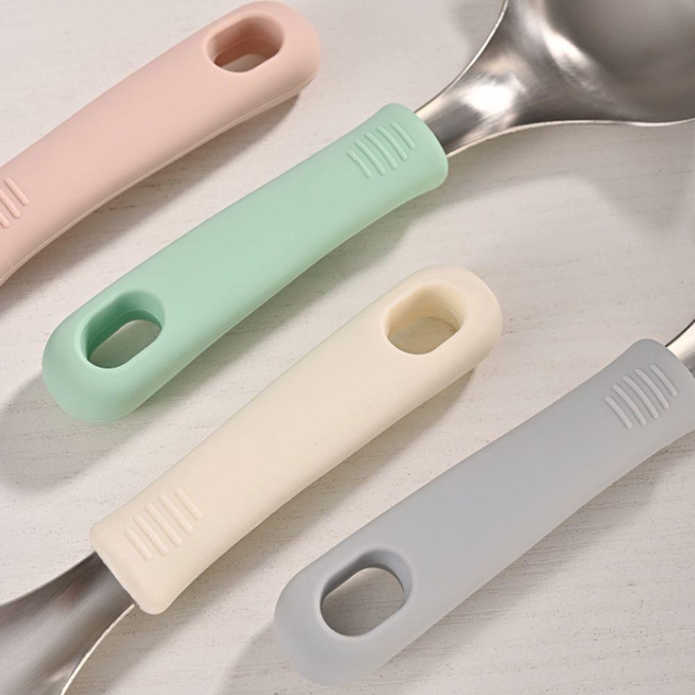 Silicone Handle Korean Soup Spoon Set With Spoon Rack Hot Pot Spoon Household Tablespoon  Cooking