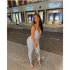 Women's Solid Color Ribbed Backless Camisole Jumpsuit with Chest Pad - Casual Yoga Wear