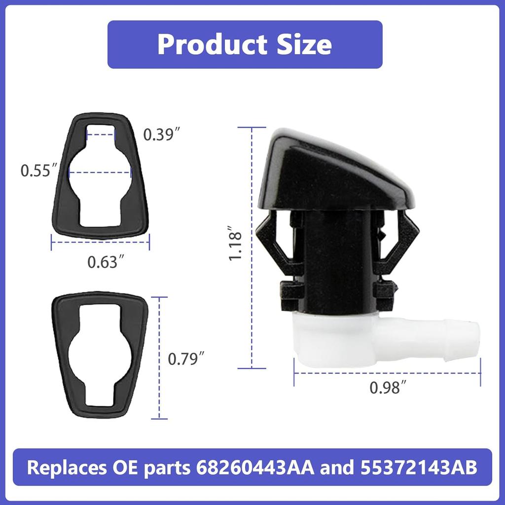 2 PCS 68260443AA Wiper Washer Nozzles Compatible with Jeep Grand Cherokee WK2 WL 2011-, Washer Accessories of Jeep Grand Cherokee Replaces 55372143AB