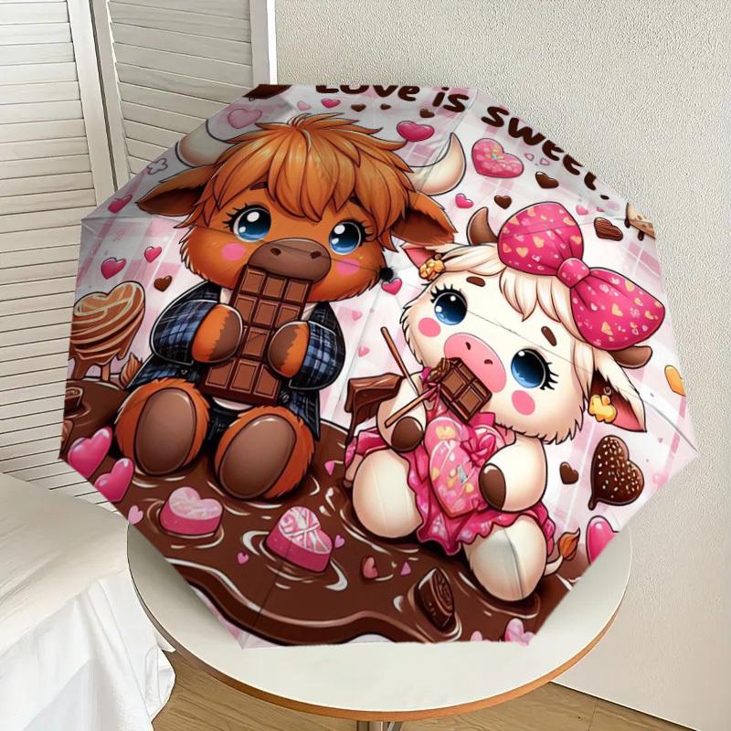 

1pc Love is Sweet: Cute Animal Chocolate Theme Umbrella with Plastic Handle,Suitable for All Seasons Home Travel Outdoor UmbrellaDD215