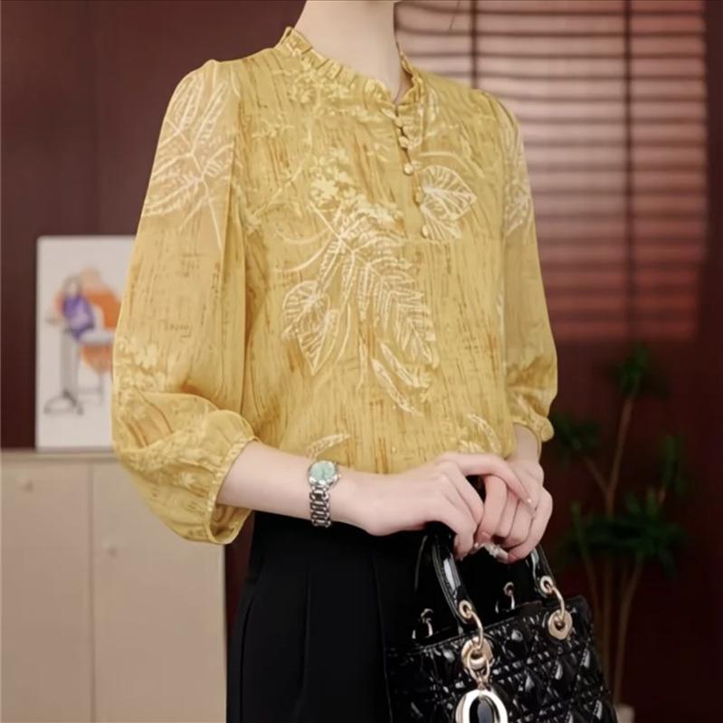 Chiffon Seven-Sleeve Summer 2026 Top for Middle-Aged & Elderly Women - Breathable, Fashionable Mother's Wear
