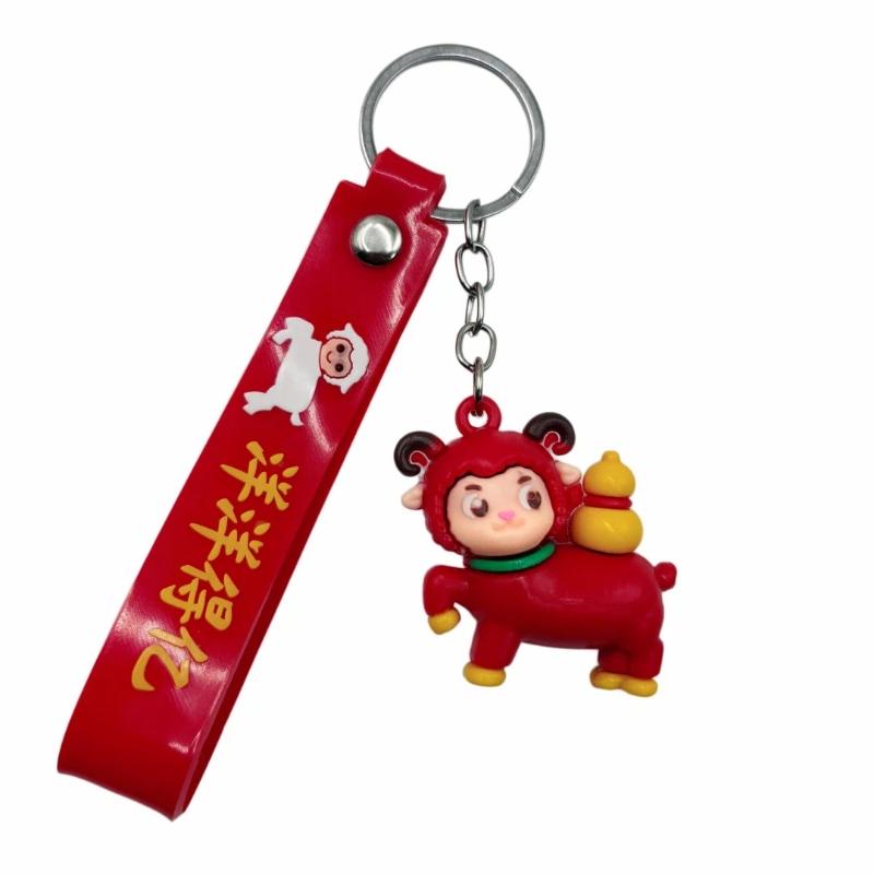 Soft Wrist Lanyard Cartoon Red Sheep Keychain 3D Fluffy Doll Pendant Comfortable Key Holder for Daily Bag Accessory
