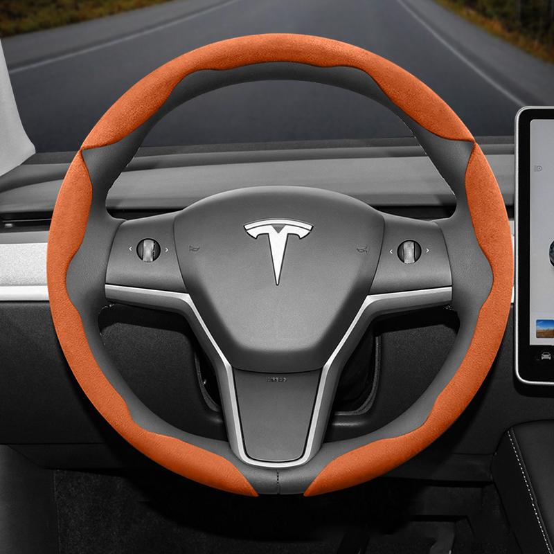 Suitable for Tesla Anti-Slip Buckle Segmented Suede Steering Wheel Cover Suitable for Model 3 Highland 2024 Y X S Juniper Cybertruck Accessories