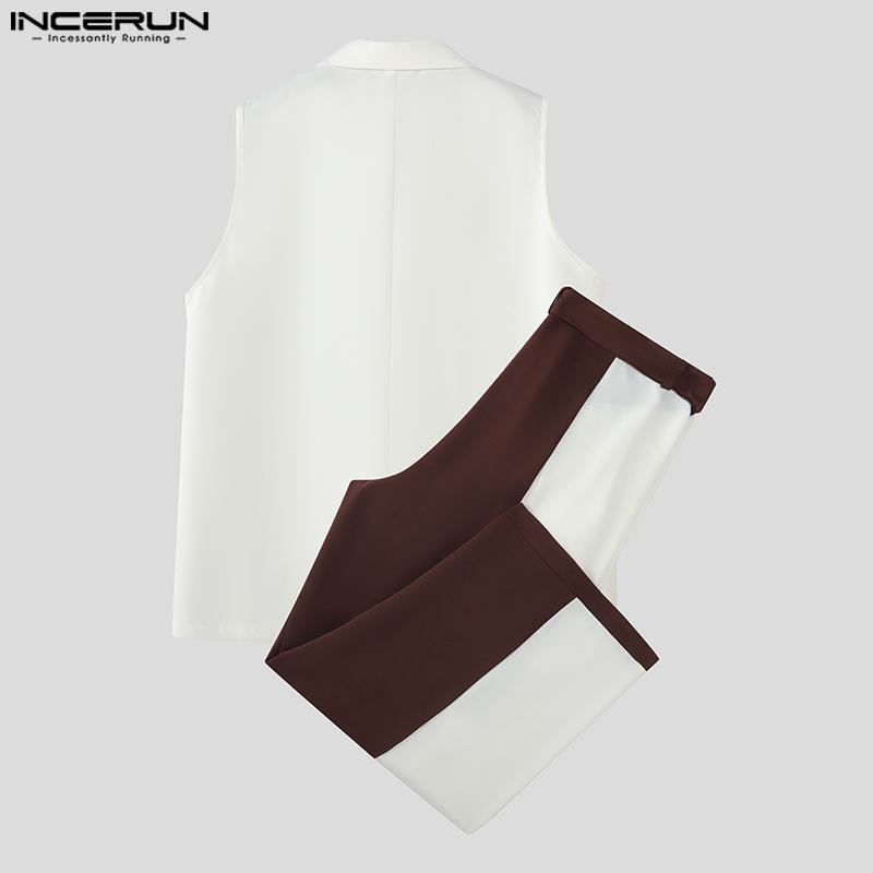 INCERUN 2PCS Men Sleeveless Patchwork Stitching Waistcoat and Long Pants Outfits Sets