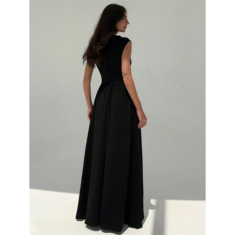 Elegance Round Neck Sleeveless Waist Black and White Color Contrast Patchwork Dress Fashion Evening Dress Women's Dress Dresses