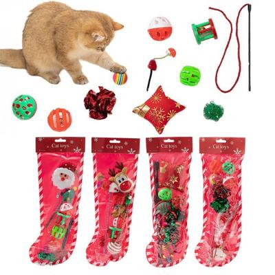 1 Set Julkattleksaker Kattrasselboll Plyschmöss Kattpinnar Kattungar Stresslindring Interaktiva Leksaker för Katter Daglig Lek Julklapp