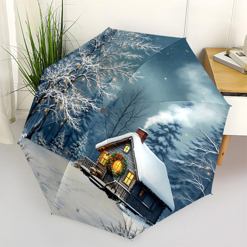 

Winter Scene,Snowy Cottage Automatic Folding Umbrella Compact 8 rib Design,Unique Style,Suitable for Everyday Outdoor Use,Perfect Gift