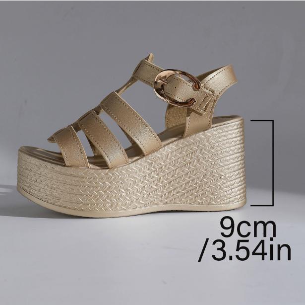 Wedge Heel Roman Sandals 2026 New Summer High Heel Thick-soled Women's Shoes Fashionable One-word Buckle Platform Sandals