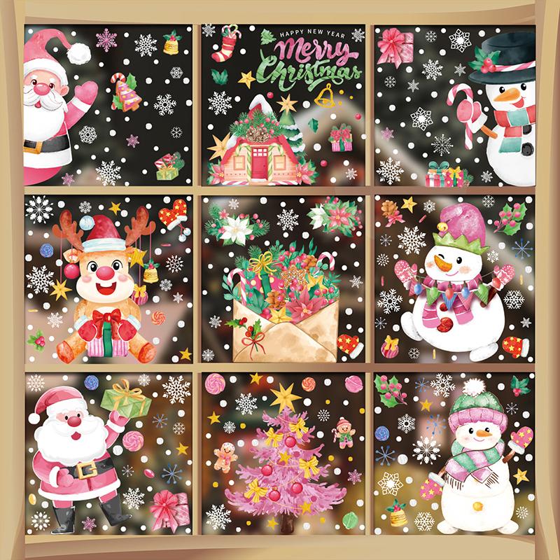 Removable Christmas PVC Static Sticker Santa Window Stickers Beautify Snowflake Wall Decals New Year Party Glass Dress Up