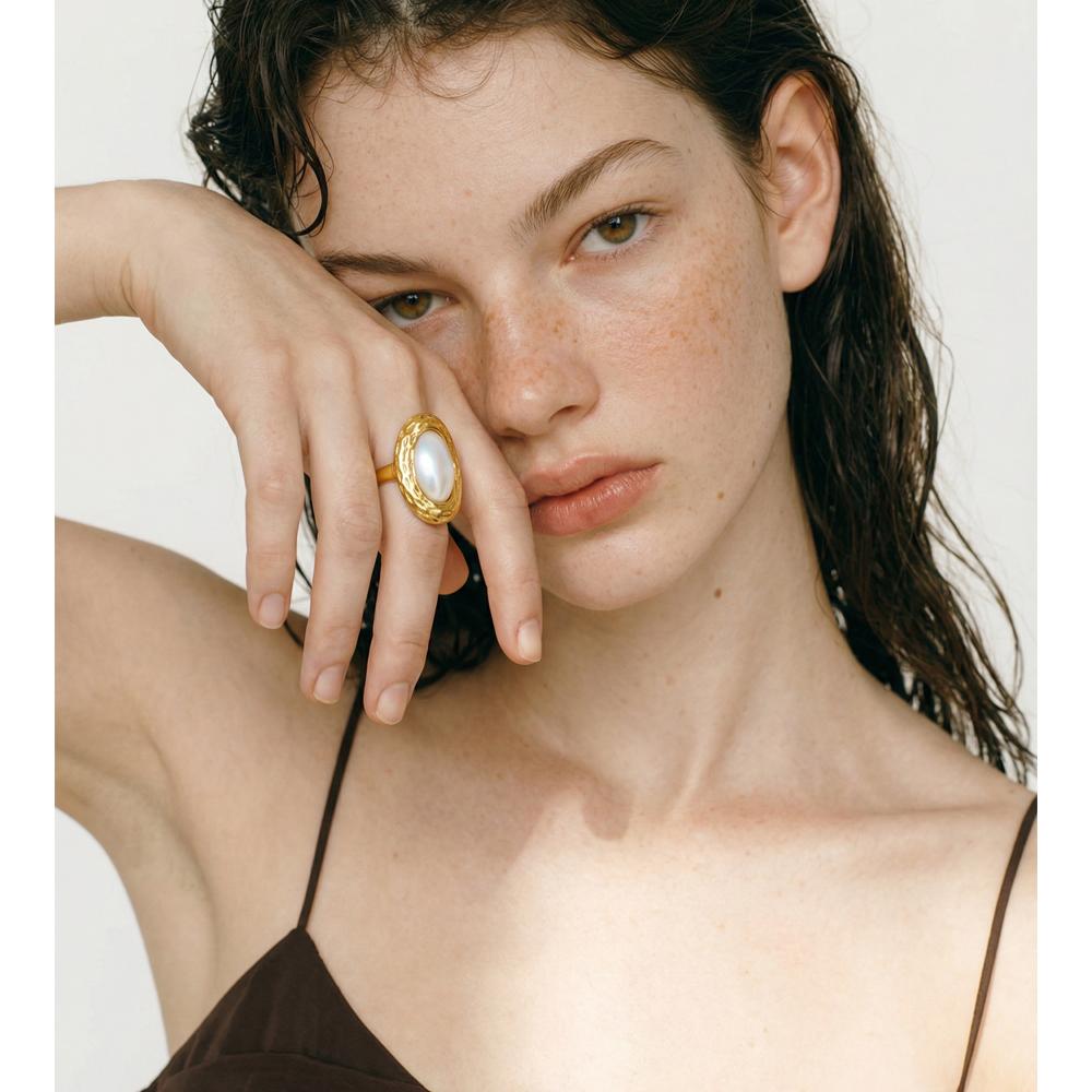 Yhpup High Quality Stainless Steel Shell Oval Crafting Ring 18K Gold Color PVD Plated New Arrivals Fashion Finger Jewelry Gift