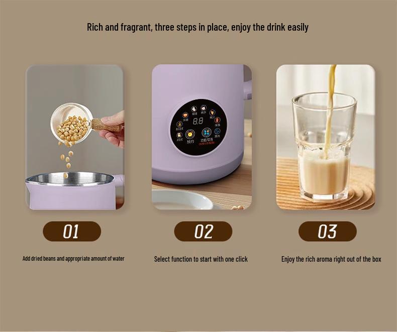 Jin Zheng Automatic Silent Soy Milk Maker: Multifunctional, No-Residue, Filter-Free Cleaning, and Insulated.