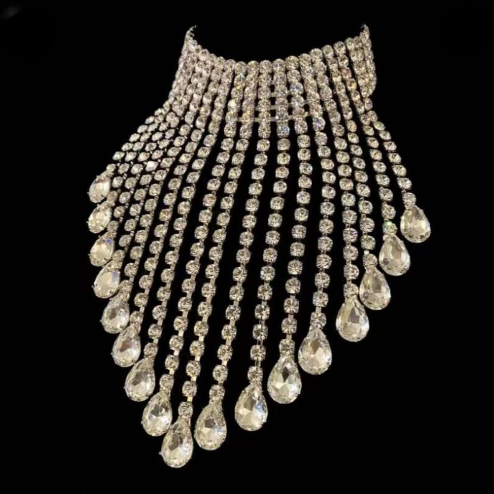 Water Drop Pendant Necklace With Multilayer Tassels For Fashion Party Wear Women