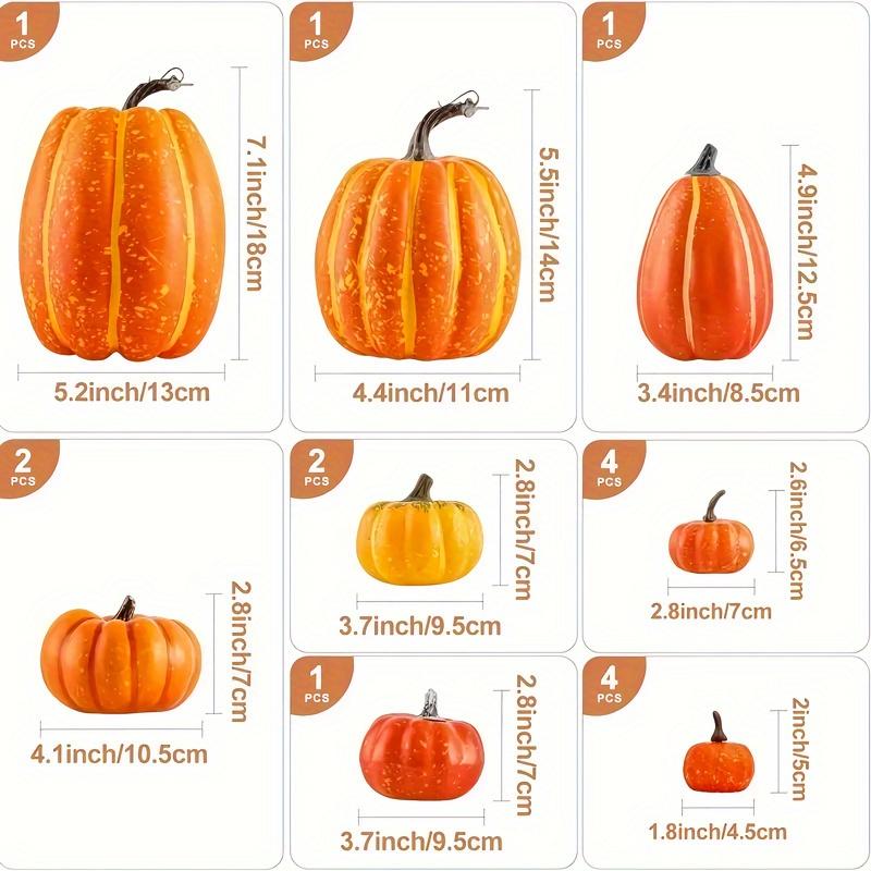 16pcs Artificial Foam Autumn Pumpkin Set Multi-Sized Decorative Pumpkins Thanksgiving Halloween Fall Decor Tabletop Centerpiece