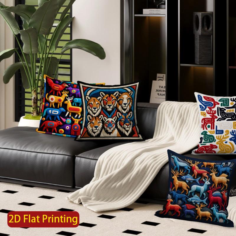2D Boho Tribal Animal Print Throw Pillow Covers Pattern Cushion Cover Suitable For Sofa Bedroom Car Pillow Cover