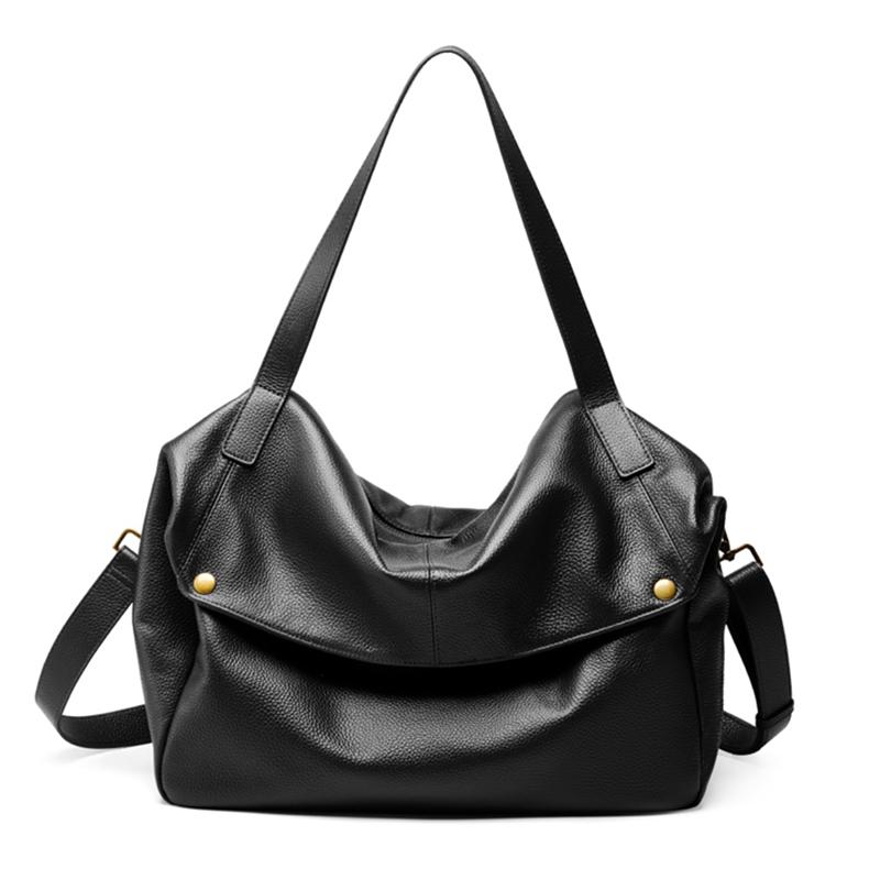 

HIFASHION Genuine Leather Large Capacity Women Shoulder Bags 2026 Soft Hobo Casual Daily Work Ladies Handbags Tote Female Purses чёрный