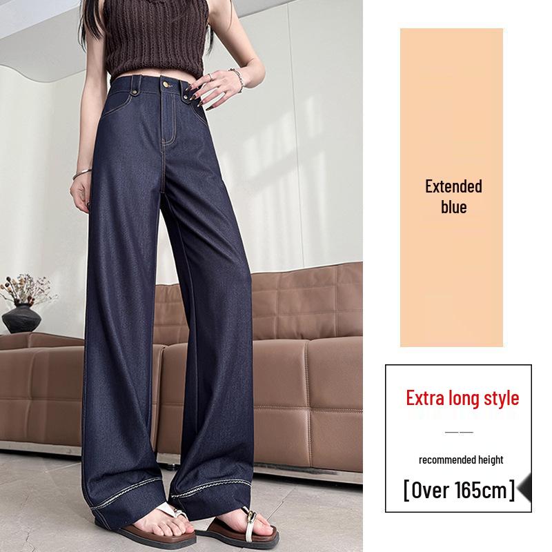 Tencel Dark Blue Wide-Leg Jeans - Summer 2026 Extra Long Ice Silk Drape Pants Large