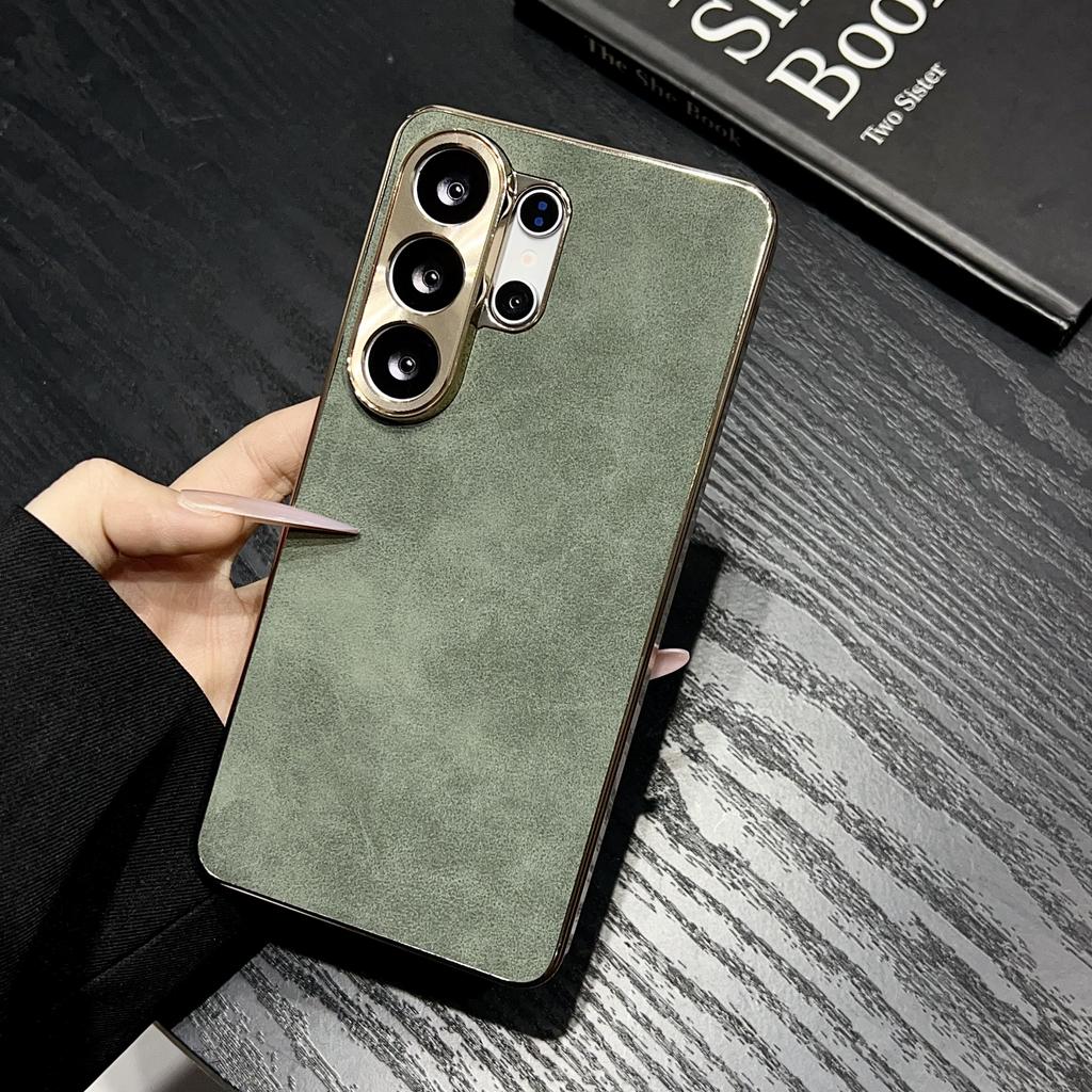 Plating Sheepskin Phone Case For Samsung Galaxy S26 S25 S24 S23 S22 Ultra Plus Fur Lambskin Leather Metal Lens Shockproof Cover