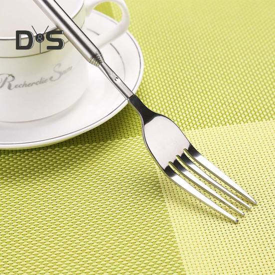 2Pcs Stainless Steel Telescopic Fork Extendable Long Handle Food Grade Dishwasher Safe Portable Grilling Fork Utensil Cutlery Barbecue Tool