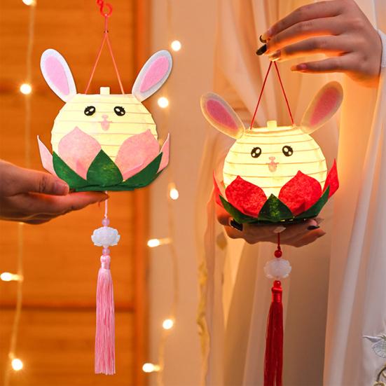 

DIY Rabbit Festival Lanterns Kit LED Handmade Lamp Material Package Mid-Autumn Festival Hanging Lamps Parent-Child Crafts Making Tools червоний