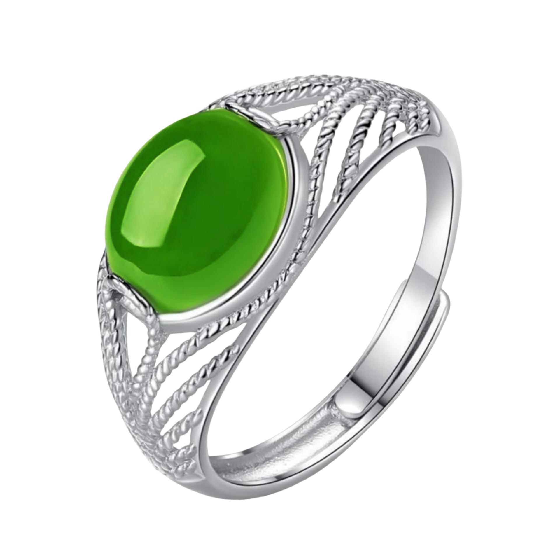 

Hetian Jasper Imitation Chalcedony Ring - Emerald Green Diamond Open Design Adjustable