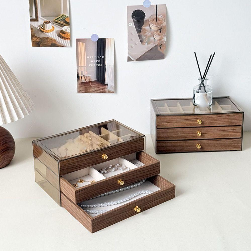 Transparent Window Wooden Jewelry Box Rings Necklace Square Jewelry Box  Outdoors