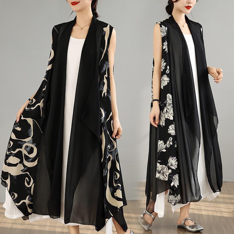 DIMANAF 2025 New Summer Plus Size Women Sleeveless Long Vest Basic Fashion Coat Chiffon Tops Tees Casual Loose