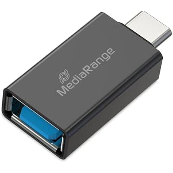 Adaptateur USB-A vers USB Type-C - MEDIARANGE - Noir - 10 Gbps - Charge rapide 60 W - Compact