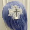 Lace Hair Clip Dark Balletcore Crosses Dark Flat Clip Halloween Hairpin Dark Elegant Hair Clip for Bunches