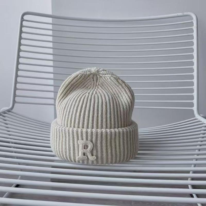 New R Letter Wool Hat Women's Autumn and Winter Knitted Hat Cold Hat Trendy Versatile Casual Warm Hat Male Personality