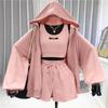 Casual Women Coat Drawstring Shorts Vest Set Breathable Women Hoodie Pocket Design Zipper Closure Female