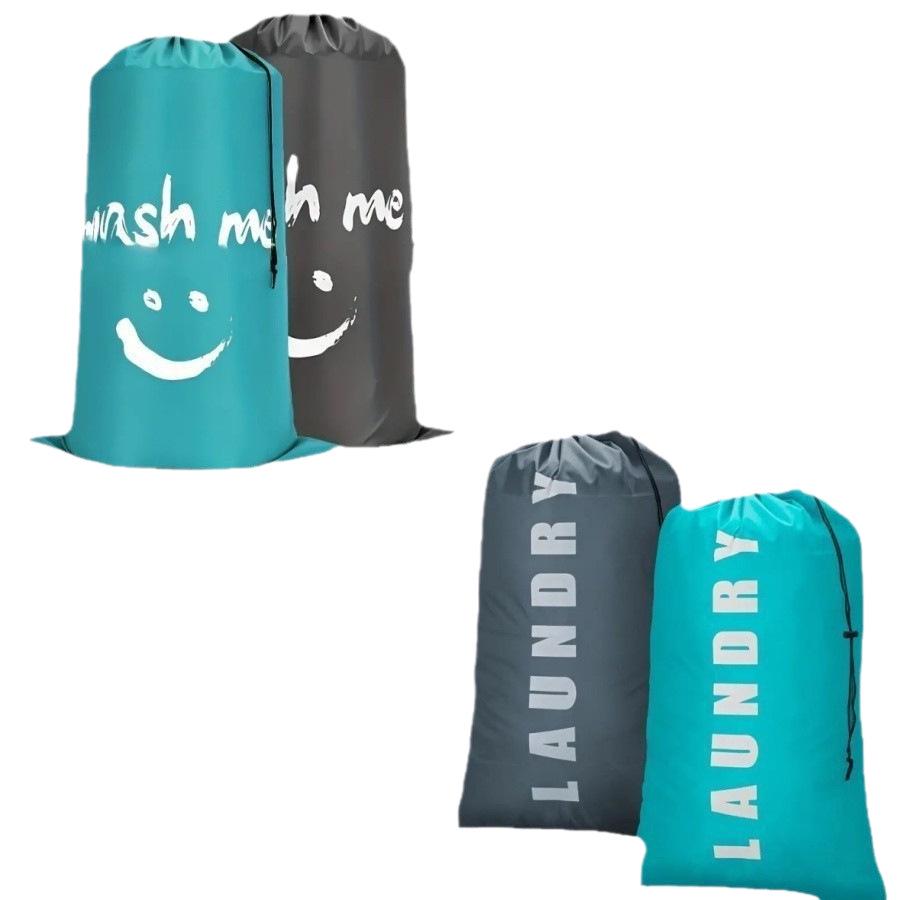 Large Waterproof Smiley Print Laundry Bag - Oxford Cloth, Drawstring Closure for Travel