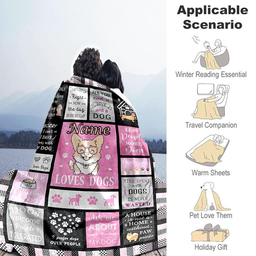 Love Puppies Customize Your Name Blanket Cozy Personalized Blanket Comfortable Perfect for Bedding Living Room Nap Seaside Four Seasons Universal