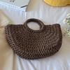 Stylish Handmade Straw Bag, Solid Color Large Retro Beach Portable Tote Bag for Women